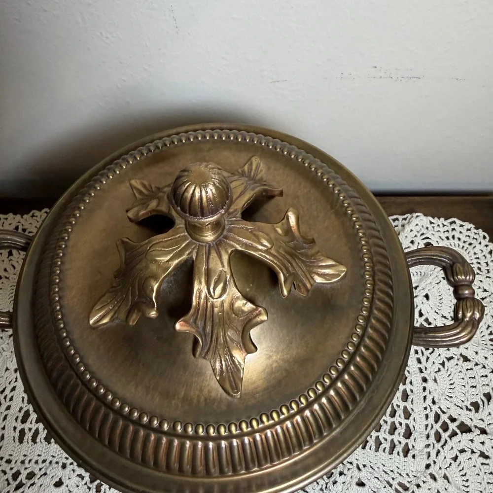 Decorative Crafts Inc Brass Urn Covered Vessel Hand Crafted India Ornate Footed